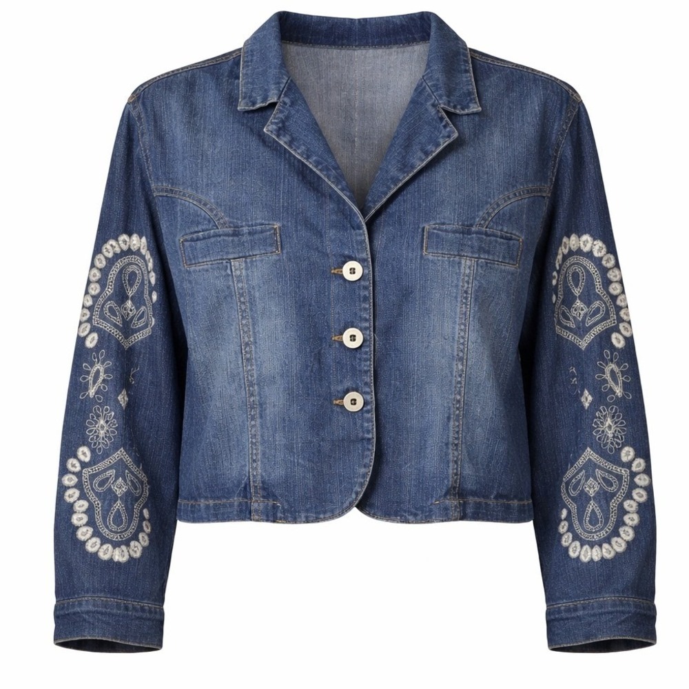 Jamie Nicole Women Embroidered Denim Jacket Pants Set Ramie Cotton Blue 24 - Picture 2 of 10